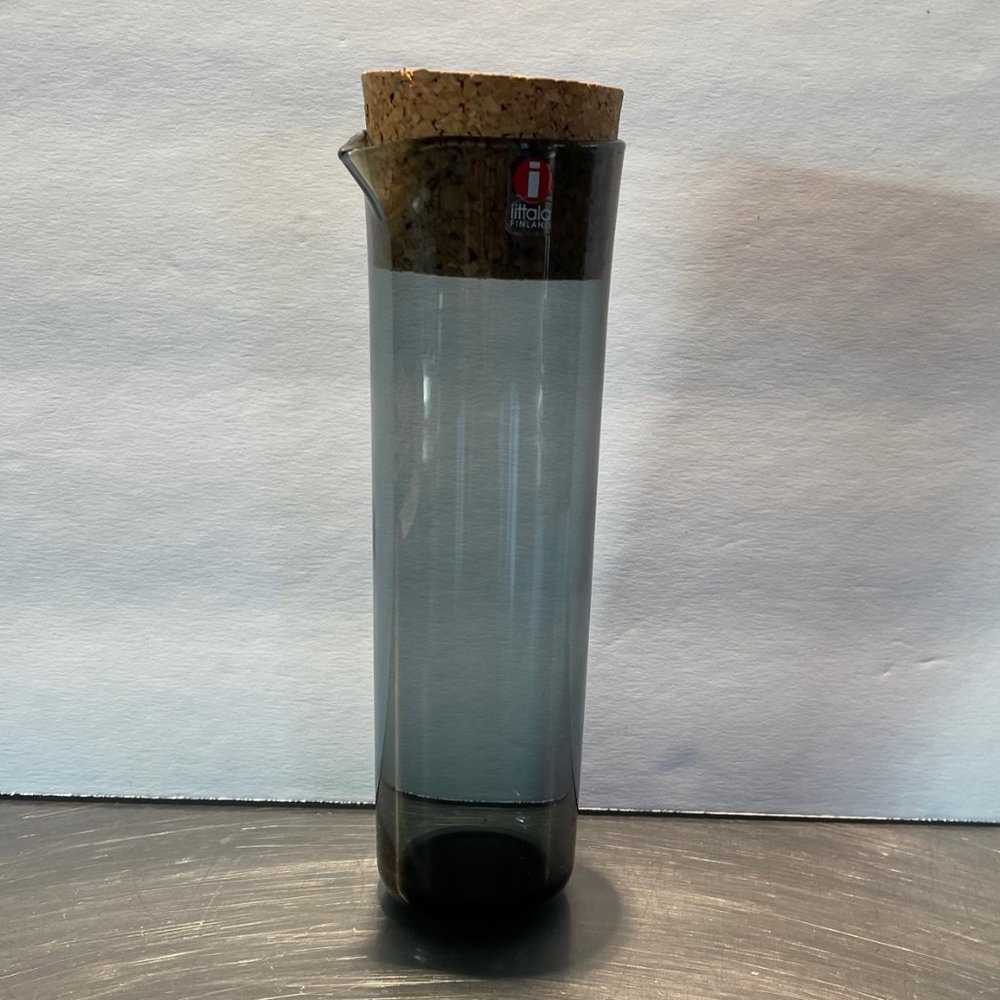 iittala Pitcher of Moulded Dark Grey Glass with Cork Stopper - New/ Never used